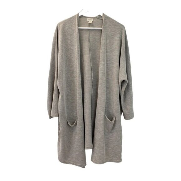 Donni‎ Sanwash Cardigan Sweater Duster Womens OSFA Gray Ribbed Relaxed Fit G2 - Picture 1 of 9